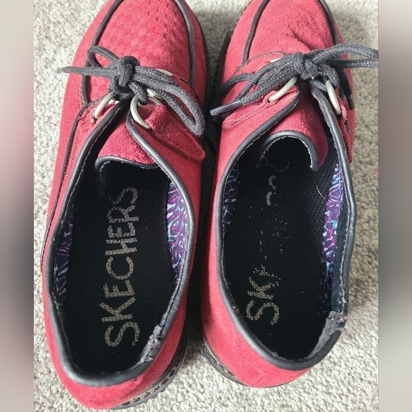 VINTAGE Maroon Red Suede Skechers Creeper Platform Shoes Size 6.5 - Picture 6 of 13